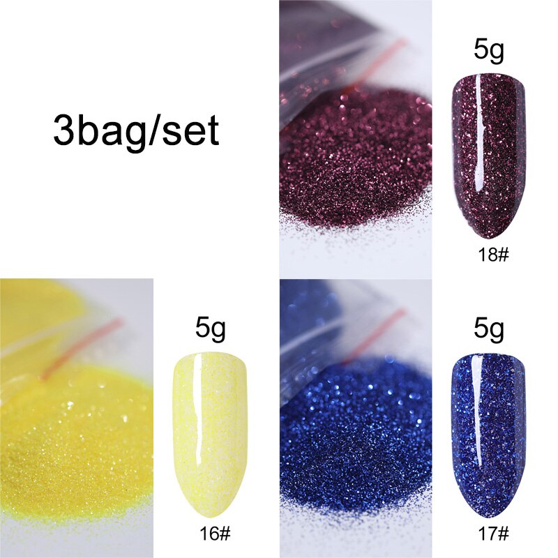 5g/Bag Glitter Nail Powder for DIY Nail Art Decoration Purple Blue Silver Nail Pigment Dust Tips Shining Shimmer Manicure