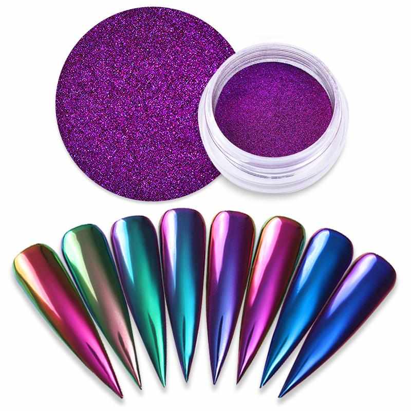 0.2g/Box Chameleon Mirror Laser Nail Glitter Powders Auroras Effect Nail Art Chrome Pigment Dust DIY Design Decoration