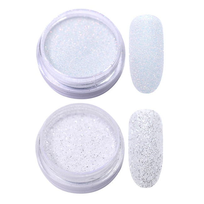 Gradient Shiny Nail Glitter Set Powder Laser Sparkly Manicure Nail Art Chrome Pigment Silver DIY Nail Art Decoration Kit