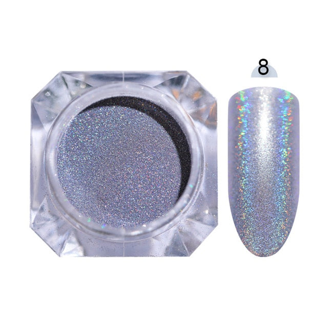 Gradient Shiny Nail Glitter Set Powder Laser Sparkly Manicure Nail Art Chrome Pigment Silver DIY Nail Art Decoration Kit