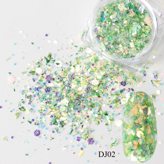 1 Box Nail Mermaid Glitter Flakes Sparkly 3D Hexagon Colorful Sequins Spangles Polish Manicure Nails Art Decorations TRDJ01-12