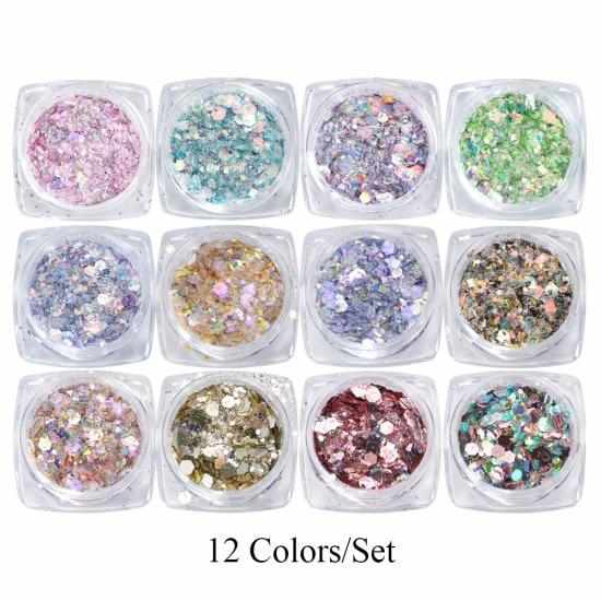 1 Box Nail Mermaid Glitter Flakes Sparkly 3D Hexagon Colorful Sequins Spangles Polish Manicure Nails Art Decorations TRDJ01-12