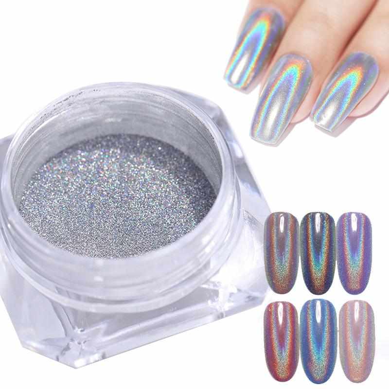 1 Box Holographic Nail Glitter Powder Pigment Chrome Shining Silver Nail Dust for Nail Tips Nail Art Decoration Pigment