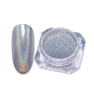 1 Box Holographic Nail Glitter Powder Pigment Chrome Shining Silver Nail Dust for Nail Tips Nail Art Decoration Pigment