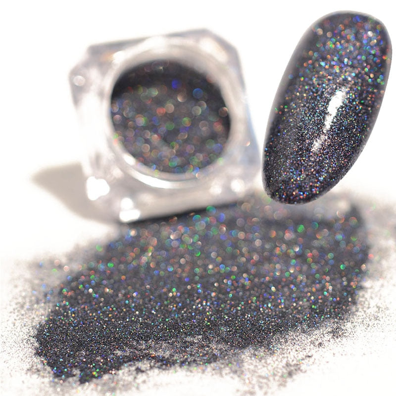 1 Box Holographic Nail Glitter Powder Pigment Chrome Shining Silver Nail Dust for Nail Tips Nail Art Decoration Pigment