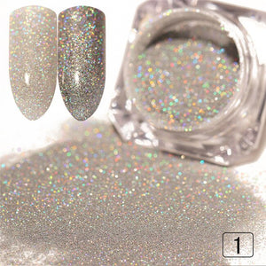 1 Box Holographic Nail Glitter Powder Pigment Chrome Shining Silver Nail Dust for Nail Tips Nail Art Decoration Pigment