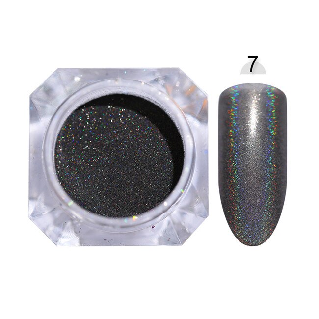 1 Box Holographic Nail Glitter Powder Pigment Chrome Shining Silver Nail Dust for Nail Tips Nail Art Decoration Pigment