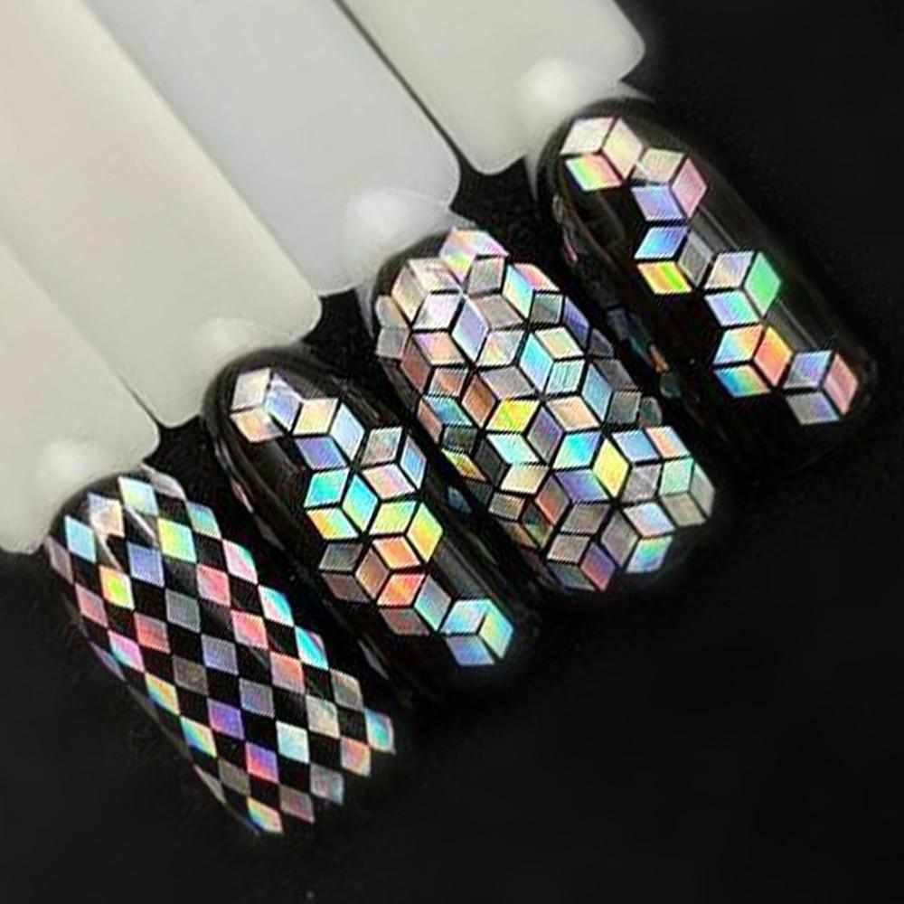 1 Bottle Laser Silver Nail Glitter Sequins Dust Mixed Rhombus Shape Tips DIY Charm Polish Flakes Decorations Manicure SALS01-16