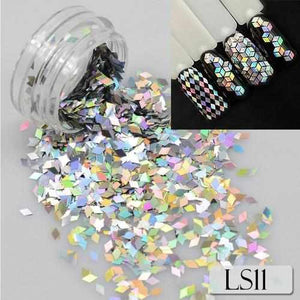 1 Bottle Laser Silver Nail Glitter Sequins Dust Mixed Rhombus Shape Tips DIY Charm Polish Flakes Decorations Manicure SALS01-16