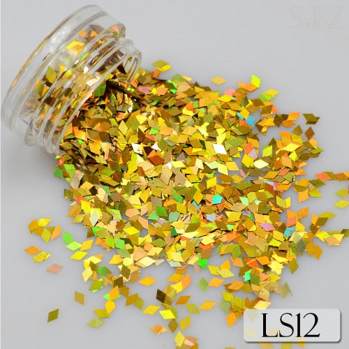 1 Bottle Laser Silver Nail Glitter Sequins Dust Mixed Rhombus Shape Tips DIY Charm Polish Flakes Decorations Manicure SALS01-16