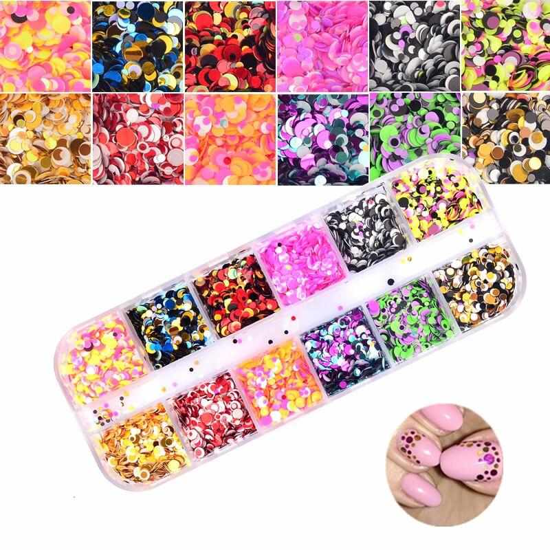 1 Set Dazzling Round Nail Glitter Sequins Dust Mixed 12 Grids 1/2/3mm DIY Charm Polish Flakes Decorations Manicure Tips