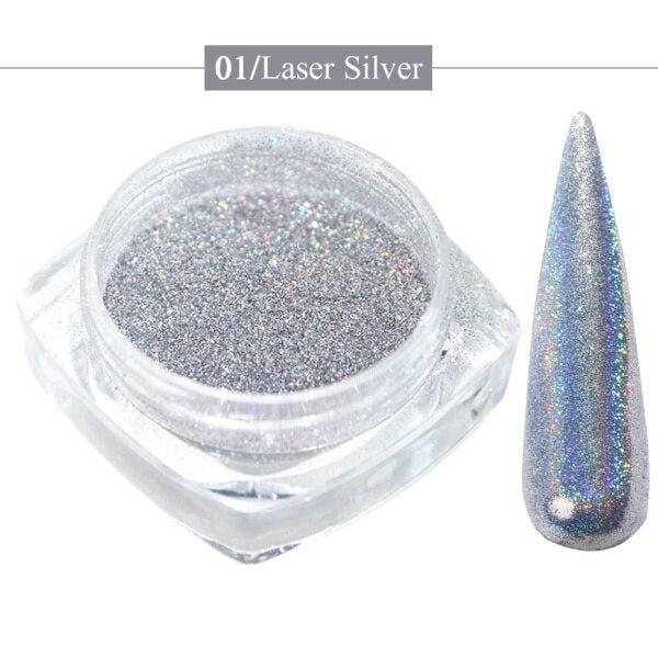 Holographic Laser Glitter Powder Nail Pigment Powder Gradient Mirror Effect Nail Art Chrome Sequins Shining Polish Dust CH1028