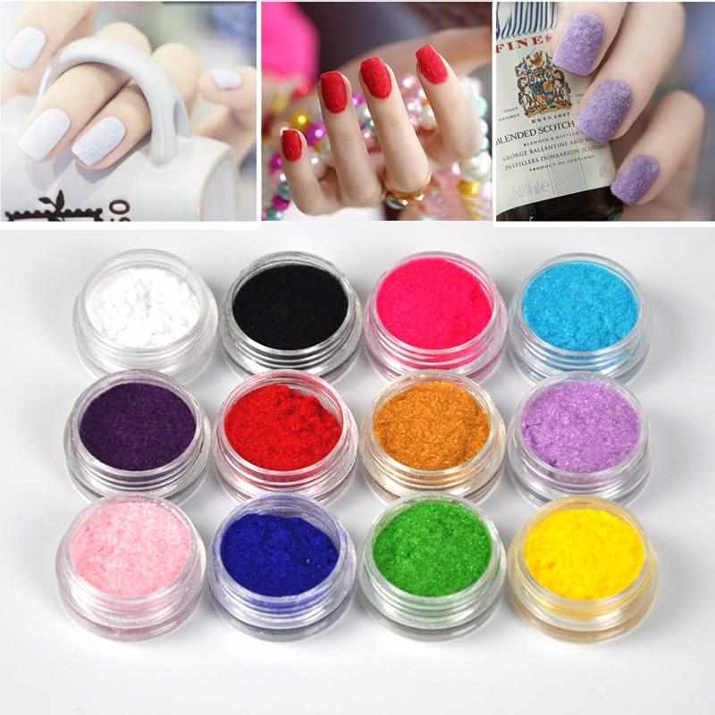 12Pcs/Set 3D Glitter Velvet Flocking Powder Nail Art Polish UV Gel Tips Decoration Jewelry Manicure DIY Decals Sticker Tool