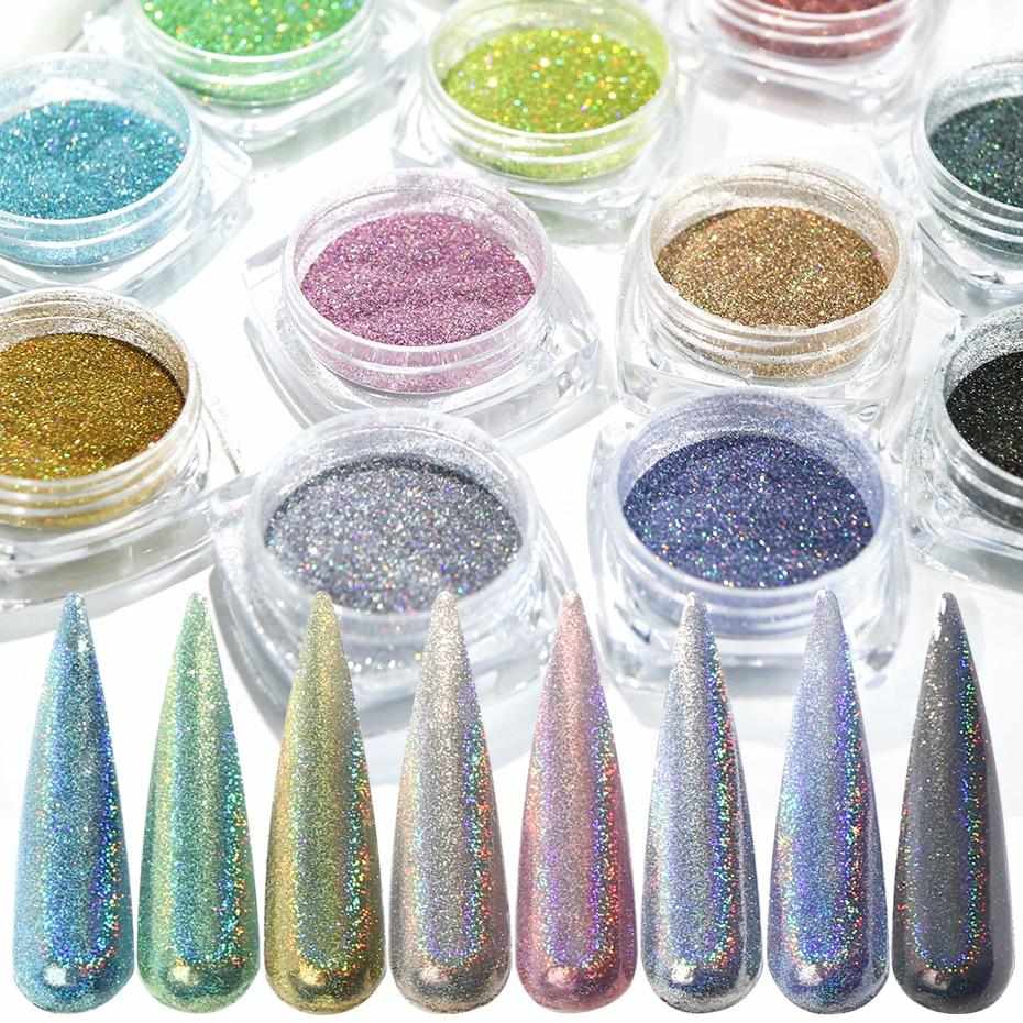 Gradient Laser Mirror Glitter Powder Holographic Sequins Nail Art Chrome Pigment Sparkly Paillette Manicure Decoration JI1028