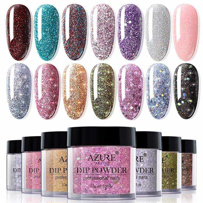 AZURE BEAUTY Holographic Glitter Dipping Powder Nail Art Gradient Color Sparkly Dip Powder Shiny Glitter Dip System Powder