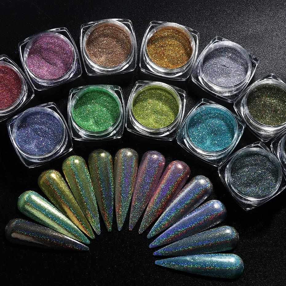 Holographic Laser Glitter Powder Nail Art Pigment Shining Gradient Dipping Sequin Mirror Chorme SpangleNail Polish Dust LY1028-1