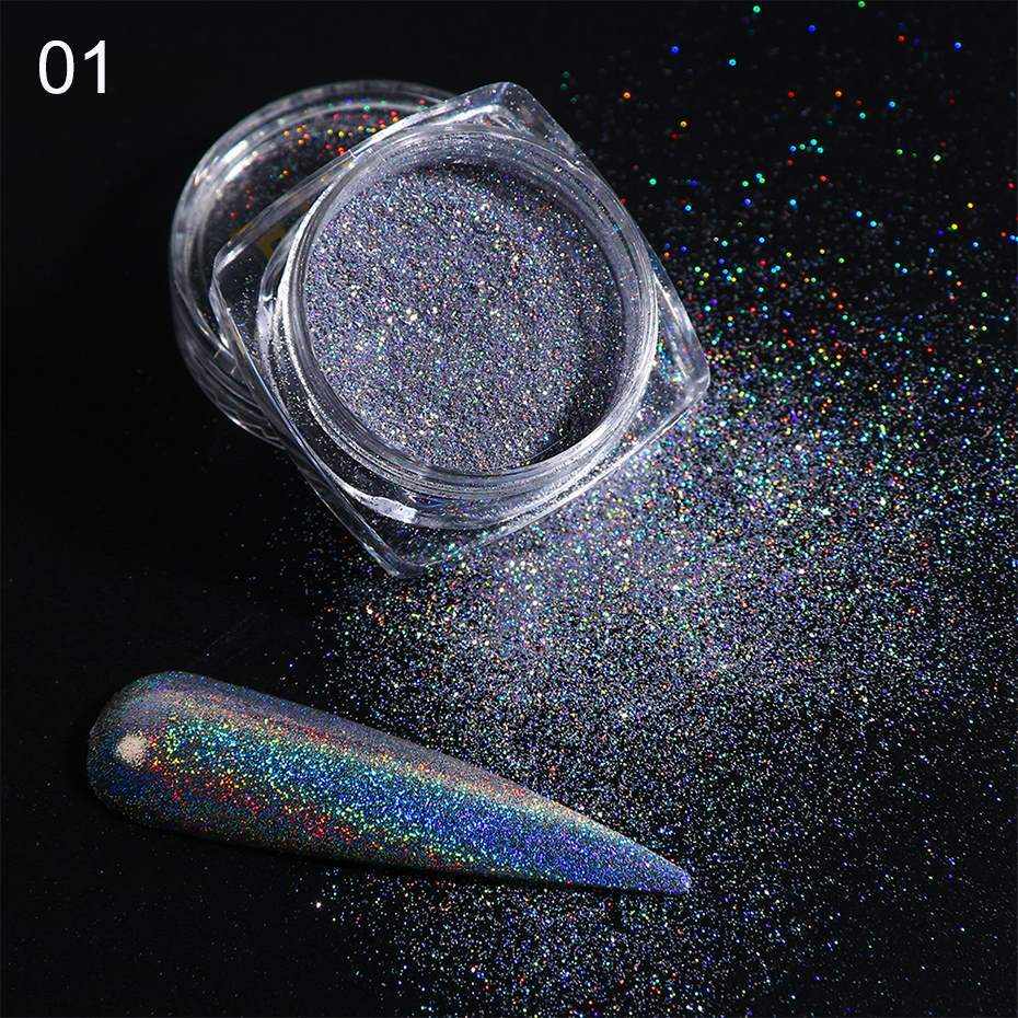 Holographic Laser Glitter Powder Nail Art Pigment Shining Gradient Dipping Sequin Mirror Chorme SpangleNail Polish Dust LY1028-1