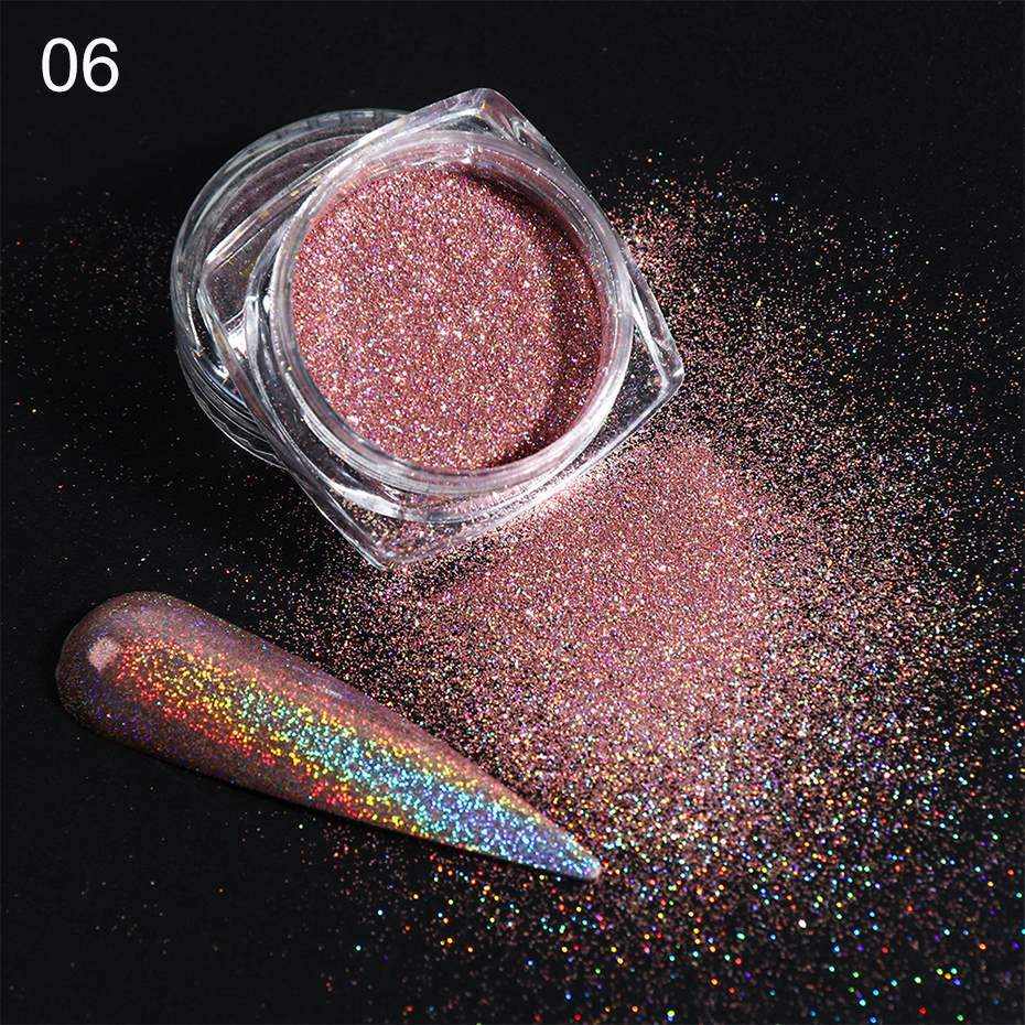 Holographic Laser Glitter Powder Nail Art Pigment Shining Gradient Dipping Sequin Mirror Chorme SpangleNail Polish Dust LY1028-1