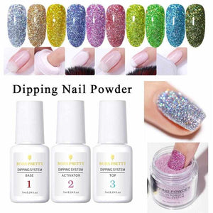 BORN PRETTY Holographic Dipping Nail Powder Glitter Without Lamp Dip Nail Powder Base Top Activator Nail Kit Nail Art Decoration