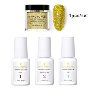 BORN PRETTY Holographic Dipping Nail Powder Glitter Without Lamp Dip Nail Powder Base Top Activator Nail Kit Nail Art Decoration