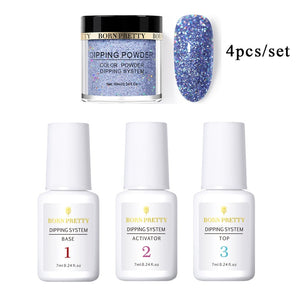 BORN PRETTY Holographic Dipping Nail Powder Glitter Without Lamp Dip Nail Powder Base Top Activator Nail Kit Nail Art Decoration