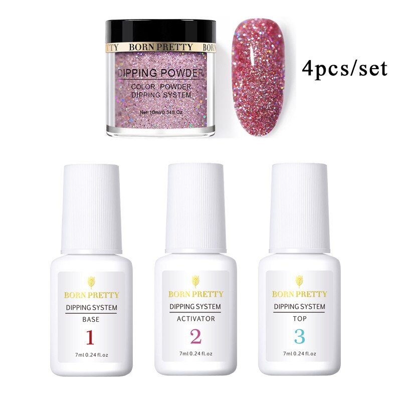 BORN PRETTY Holographic Dipping Nail Powder Glitter Without Lamp Dip Nail Powder Base Top Activator Nail Kit Nail Art Decoration