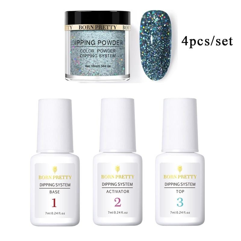 BORN PRETTY Holographic Dipping Nail Powder Glitter Without Lamp Dip Nail Powder Base Top Activator Nail Kit Nail Art Decoration