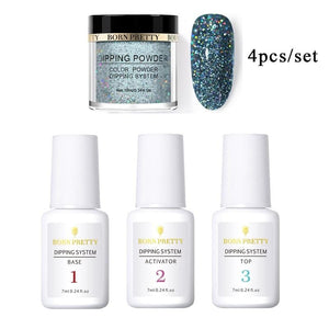 BORN PRETTY Holographic Dipping Nail Powder Glitter Without Lamp Dip Nail Powder Base Top Activator Nail Kit Nail Art Decoration