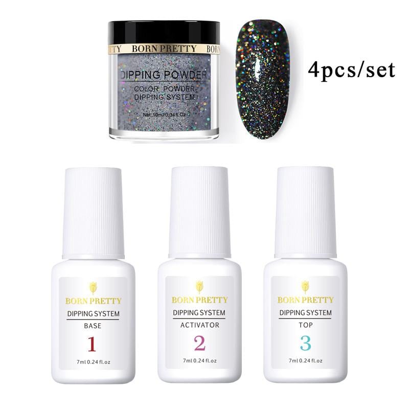 BORN PRETTY Holographic Dipping Nail Powder Glitter Without Lamp Dip Nail Powder Base Top Activator Nail Kit Nail Art Decoration