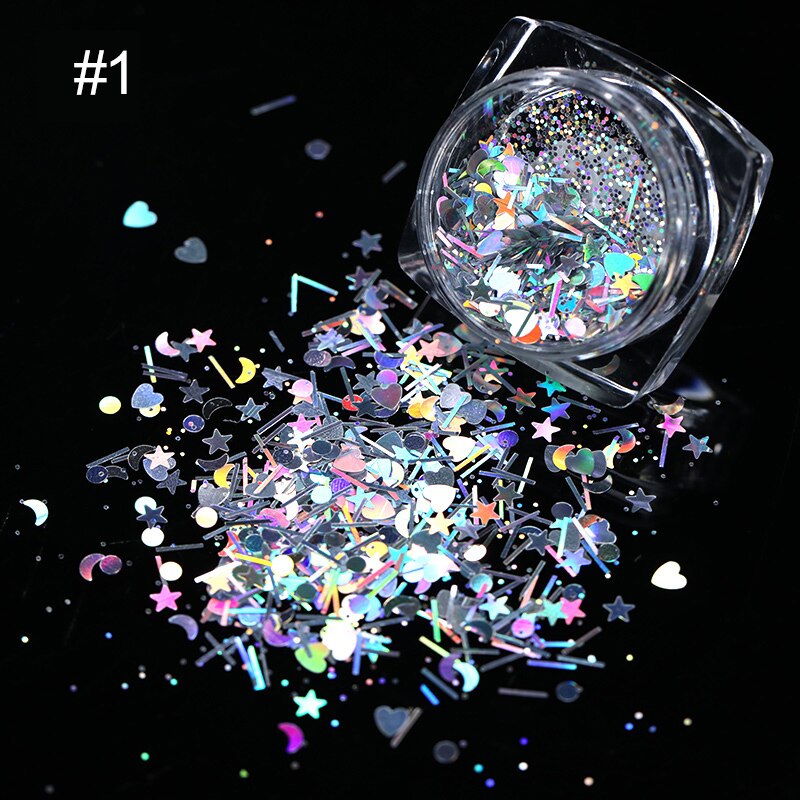 1 Box Holographics Nail Glitter Powder MIxed Butterfly Star Colorful Irregular Flakes Sequins Nail Art Decorations Palliette