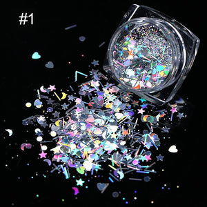 1 Box Holographics Nail Glitter Powder MIxed Butterfly Star Colorful Irregular Flakes Sequins Nail Art Decorations Palliette