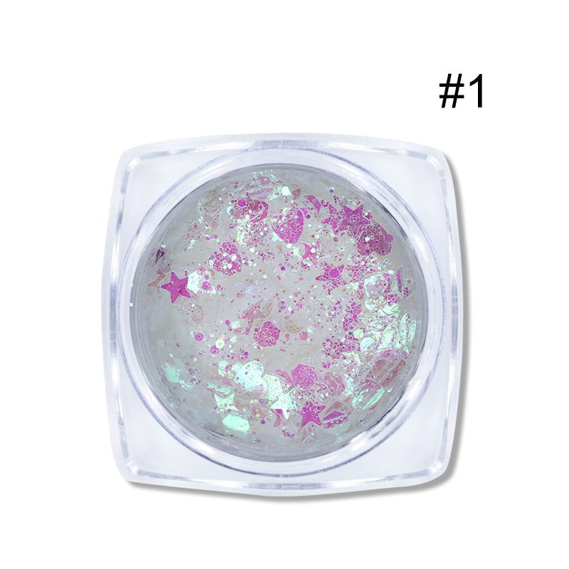 1 Box Holographics Nail Glitter Powder MIxed Butterfly Star Colorful Irregular Flakes Sequins Nail Art Decorations Palliette