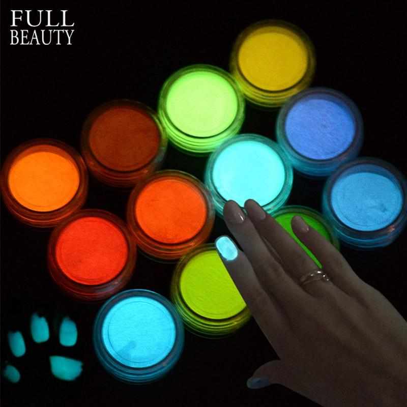 1g Ultrafine Fluorescent Nail Powder Neon Phosphor Colorful Nail Art Glitter Pigment 3D Glow Luminous Dust Decorations YS01-12-1