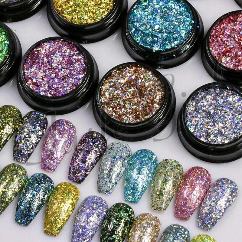 1 bottle Laser silver Broken Paillette Nail Glitter Summer Charms Designs DIY Irregular Sequins Nail Dust Powder GLS1-24#