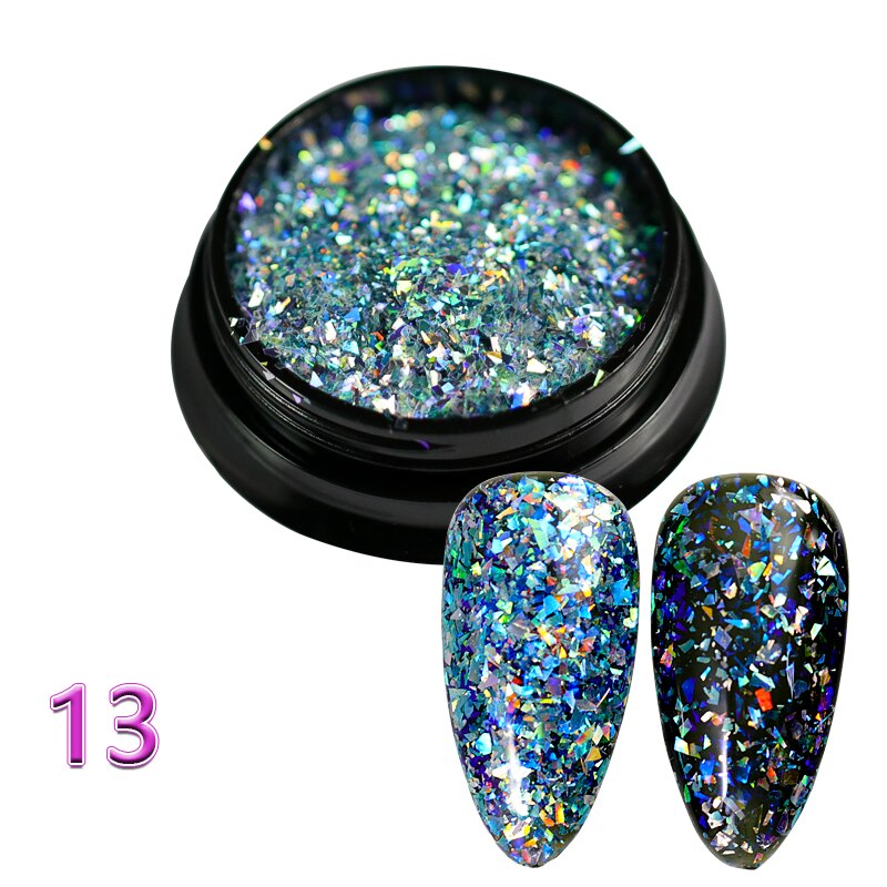 1 bottle Laser silver Broken Paillette Nail Glitter Summer Charms Designs DIY Irregular Sequins Nail Dust Powder GLS1-24#