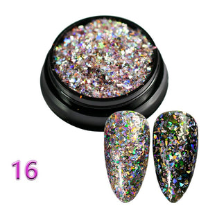 1 bottle Laser silver Broken Paillette Nail Glitter Summer Charms Designs DIY Irregular Sequins Nail Dust Powder GLS1-24#