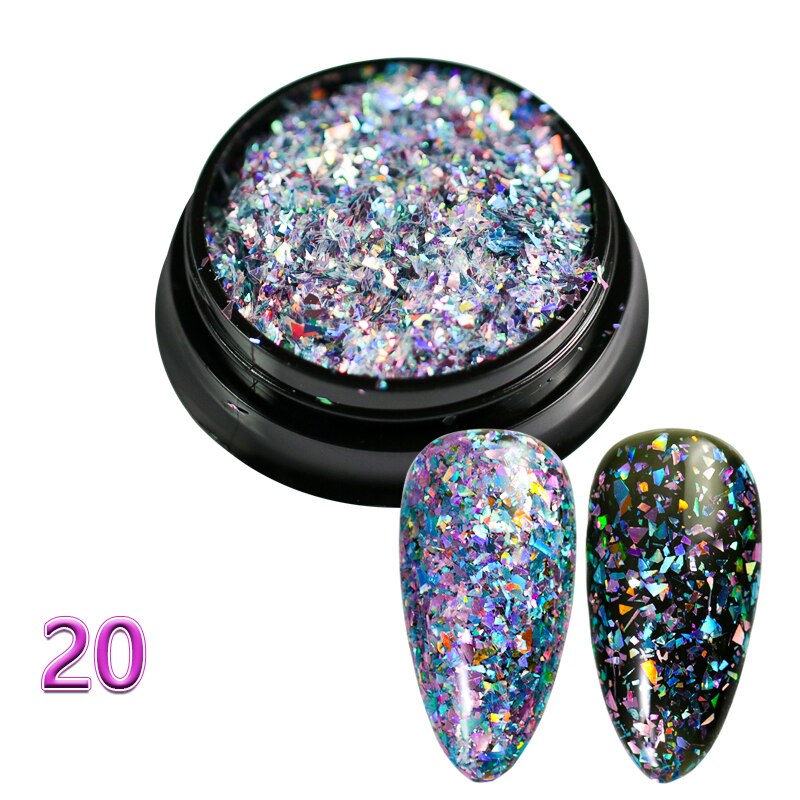 1 bottle Laser silver Broken Paillette Nail Glitter Summer Charms Designs DIY Irregular Sequins Nail Dust Powder GLS1-24#