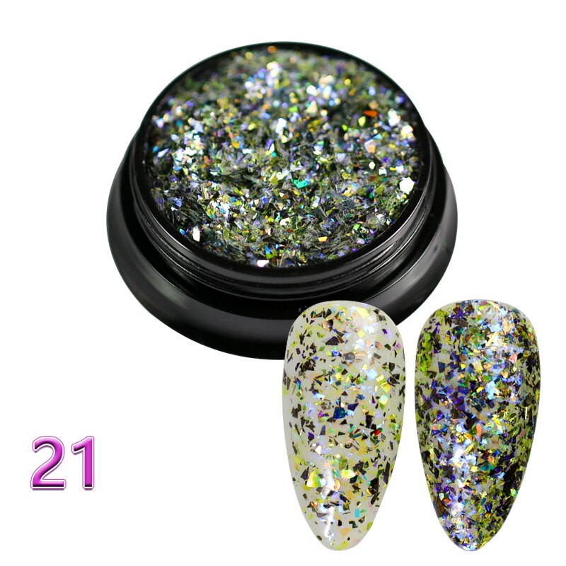 1 bottle Laser silver Broken Paillette Nail Glitter Summer Charms Designs DIY Irregular Sequins Nail Dust Powder GLS1-24#