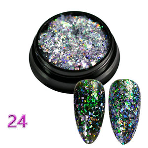 1 bottle Laser silver Broken Paillette Nail Glitter Summer Charms Designs DIY Irregular Sequins Nail Dust Powder GLS1-24#