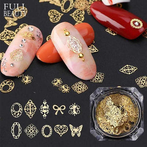 3D Gold Metallic Slice Sequin Paillette Mixed Design Flower Butterfly Charms Nail Art Decoration DIY Hollow Manicure Studs CH967