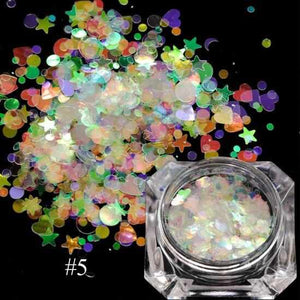 1 box Holographic Nail Glitter Mix Star Round Heart Flakes Mermaid Mirror Irregular Paillette DIY Sequins Nail Art Decor TR680-1