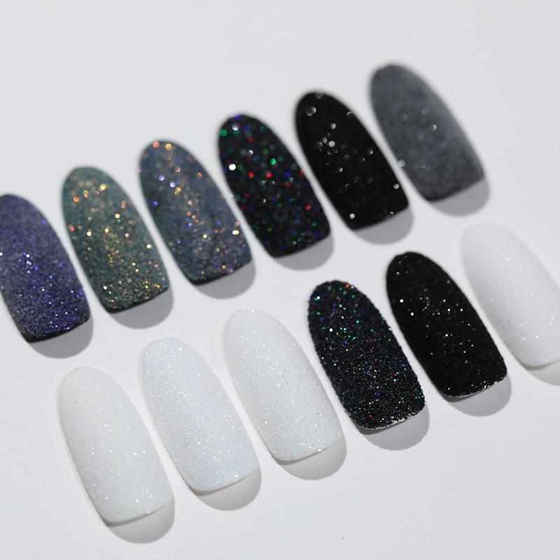 2g Shining Sugar Nail Powder White Black Nail Glitter Pigment Dust Holographic Laser for Gel Polish Decoration Tips