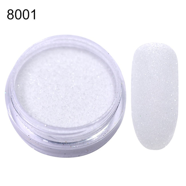 2g Shining Sugar Nail Powder White Black Nail Glitter Pigment Dust Holographic Laser for Gel Polish Decoration Tips