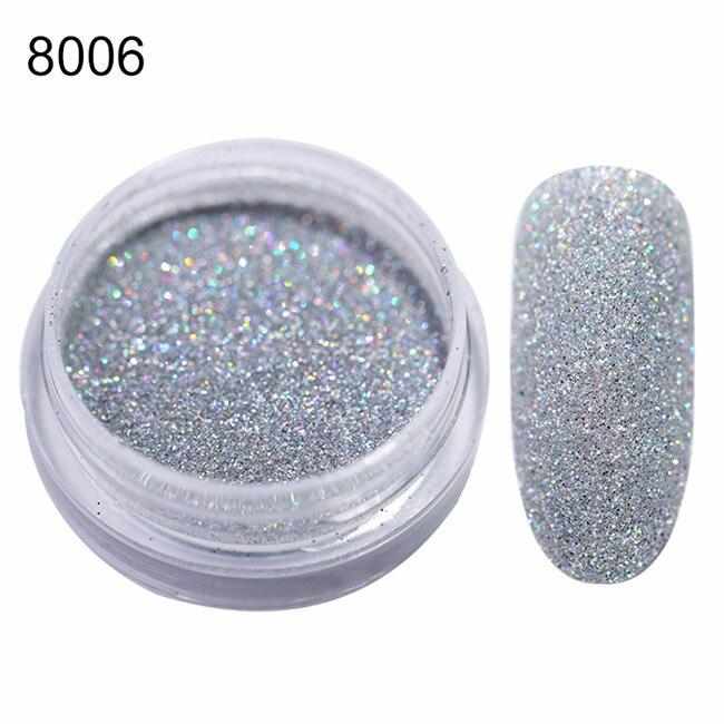 2g Shining Sugar Nail Powder White Black Nail Glitter Pigment Dust Holographic Laser for Gel Polish Decoration Tips