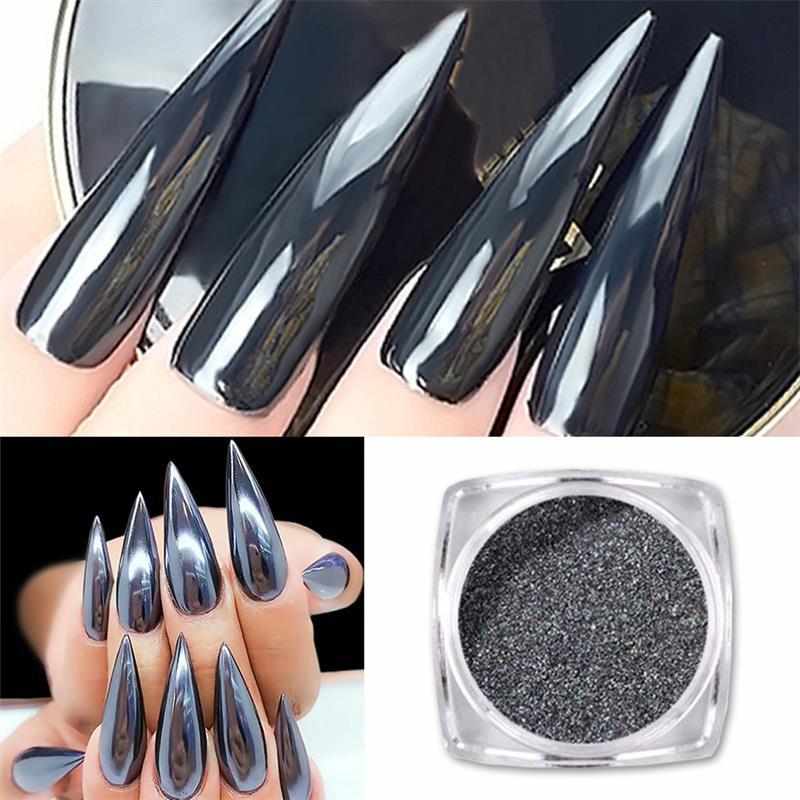 1g/box DIY Black Mirror Nail Glitter Powder Dazzling Shining Chrome Pigment Dust Paillettes Nail Art Decorations